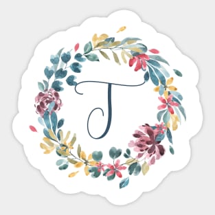 Floral Monogram T Colorful Full Blooms Sticker